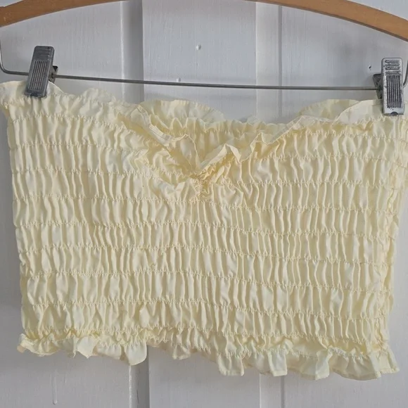 Cute Vintage Smocked Shirred Full Petal Skirt Set with Tube Top Eyelet Trim - Picture 5 of 11